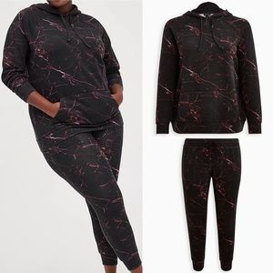 SET: Torrid Everyday Fleece Black Marble Hoodie/Jogger 1X